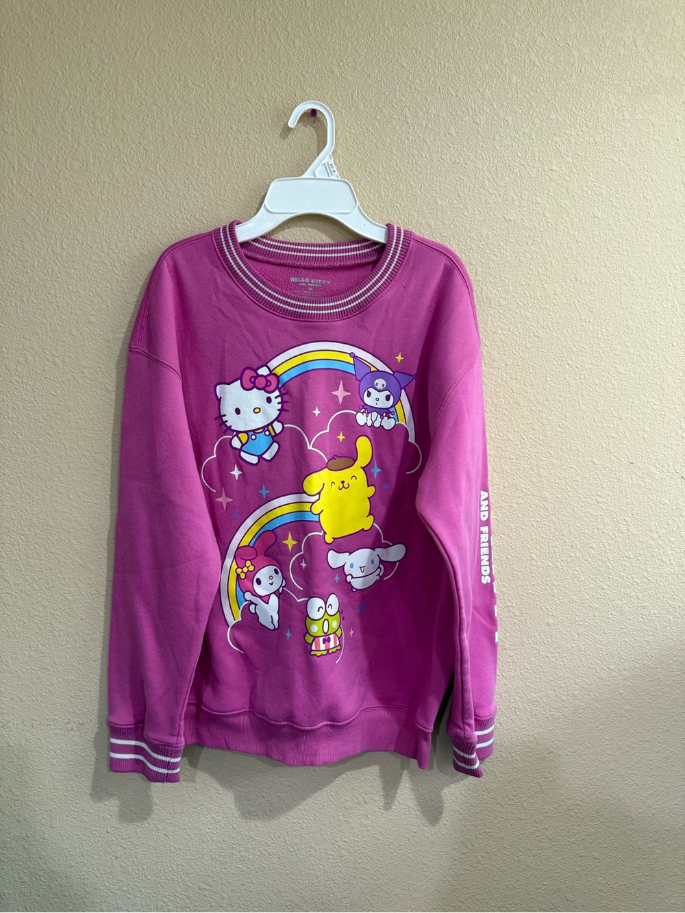 Hello Kitty Magenta & White Striped Crewneck-Women's medium